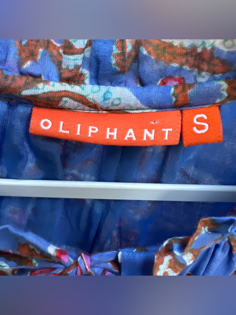 Oliphant Blue Floral Block Print Cotton Tiered Mini Dress Small Sleeveless Boho - Picture 8 of 14
